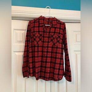 Women’s Eddie Bauer Red and Black Casual Button Down Shirt